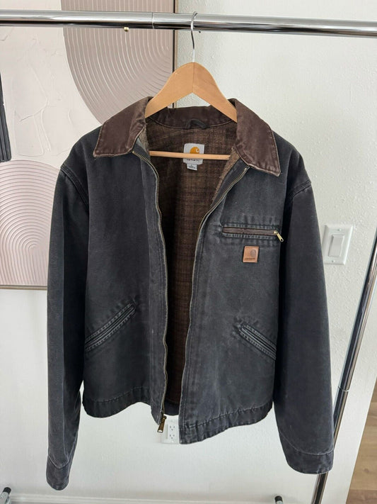 Vintage Carhartt Detroit Jacket J97 BLK Black Blanket-Lined Mens L Tall