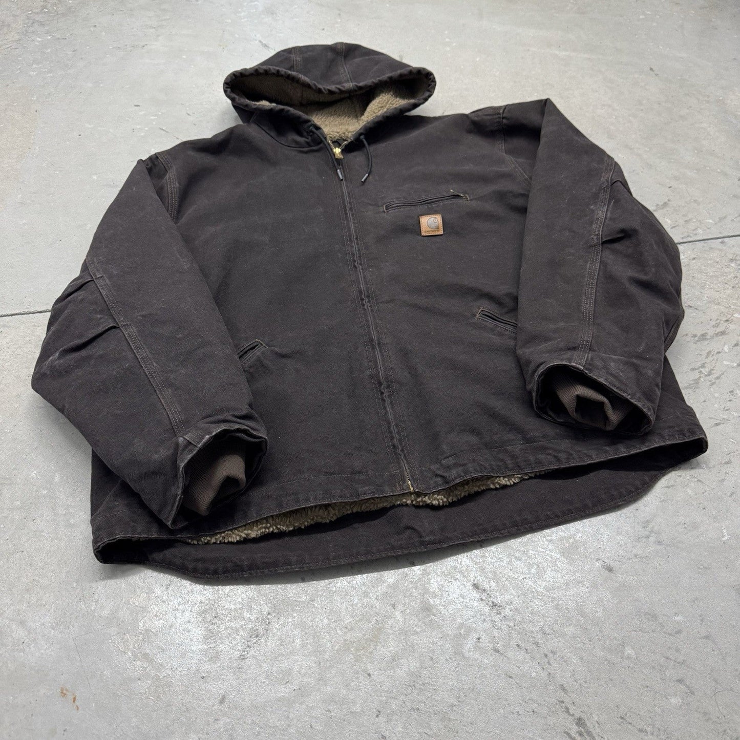 New Vintage Carhartt Detroit Sherpa Lined Hooded Brown Duck Jacket Size 3XL