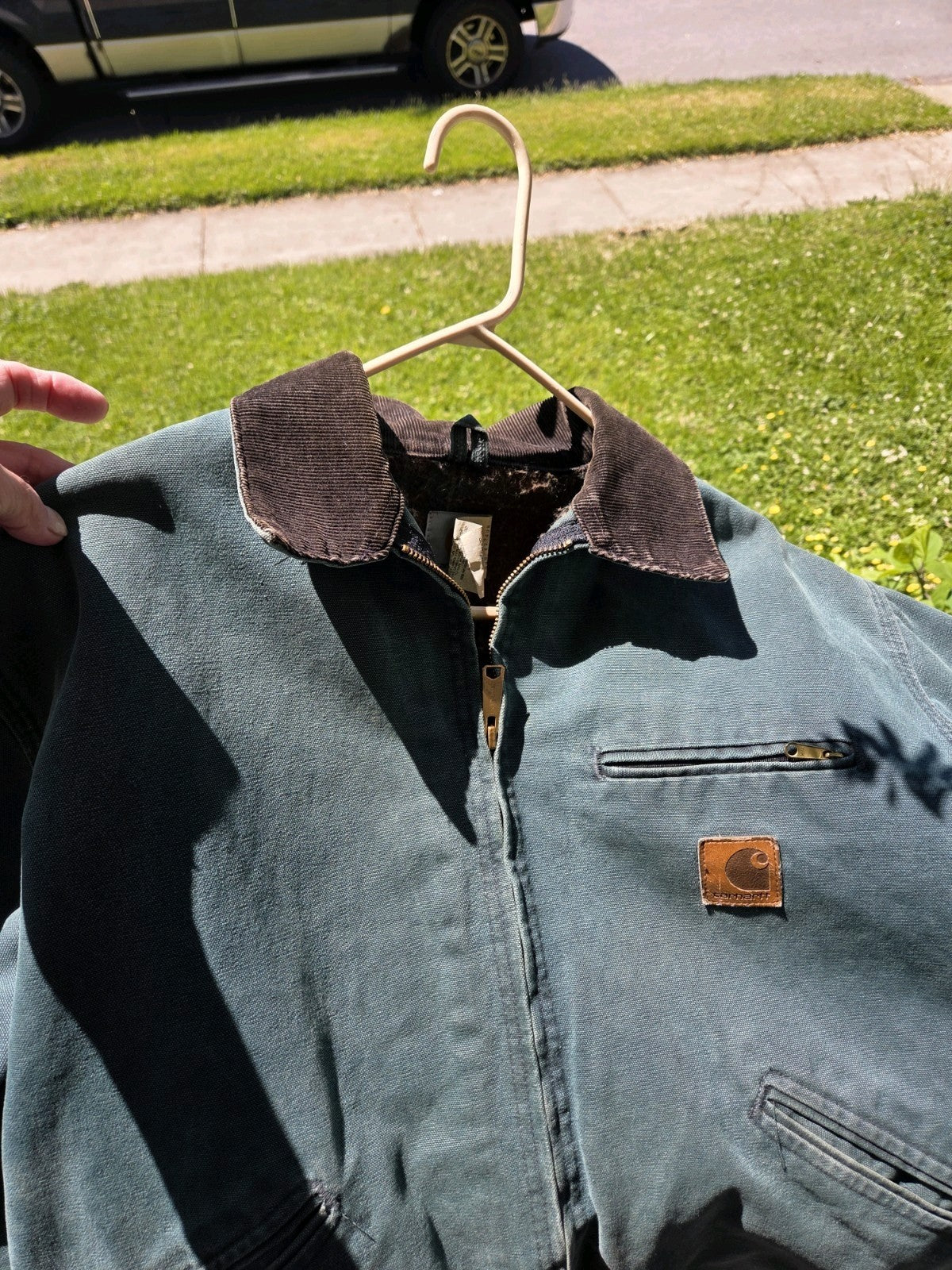 Vintage Carhartt Detroit Jacket J43 HTG Mens L Green Plaid Lined Y2K