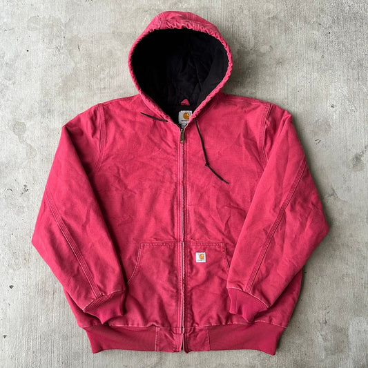 Vintage Y2K pink WOMENS Carhartt quilted hooded work wear jacket