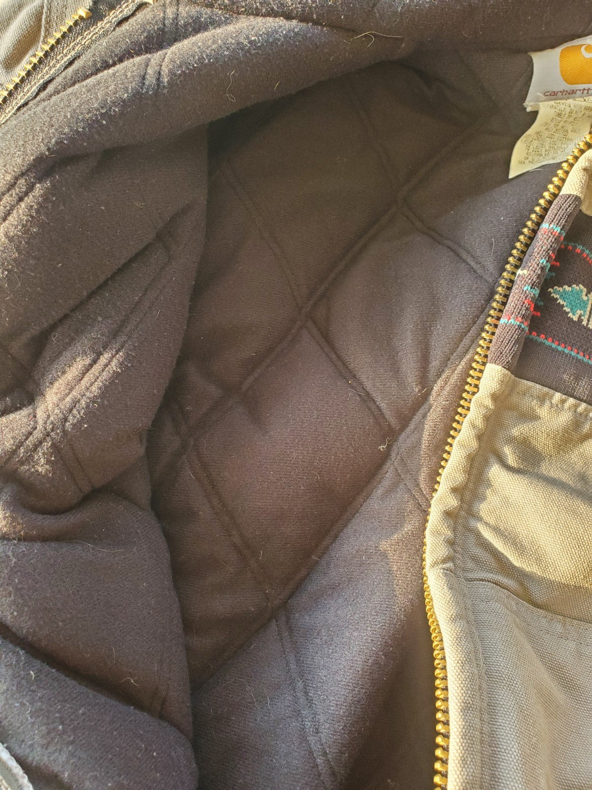 Carhartt Aztec Large Hooded Jacket Vintage 90's  Distressed Tribal Pattern