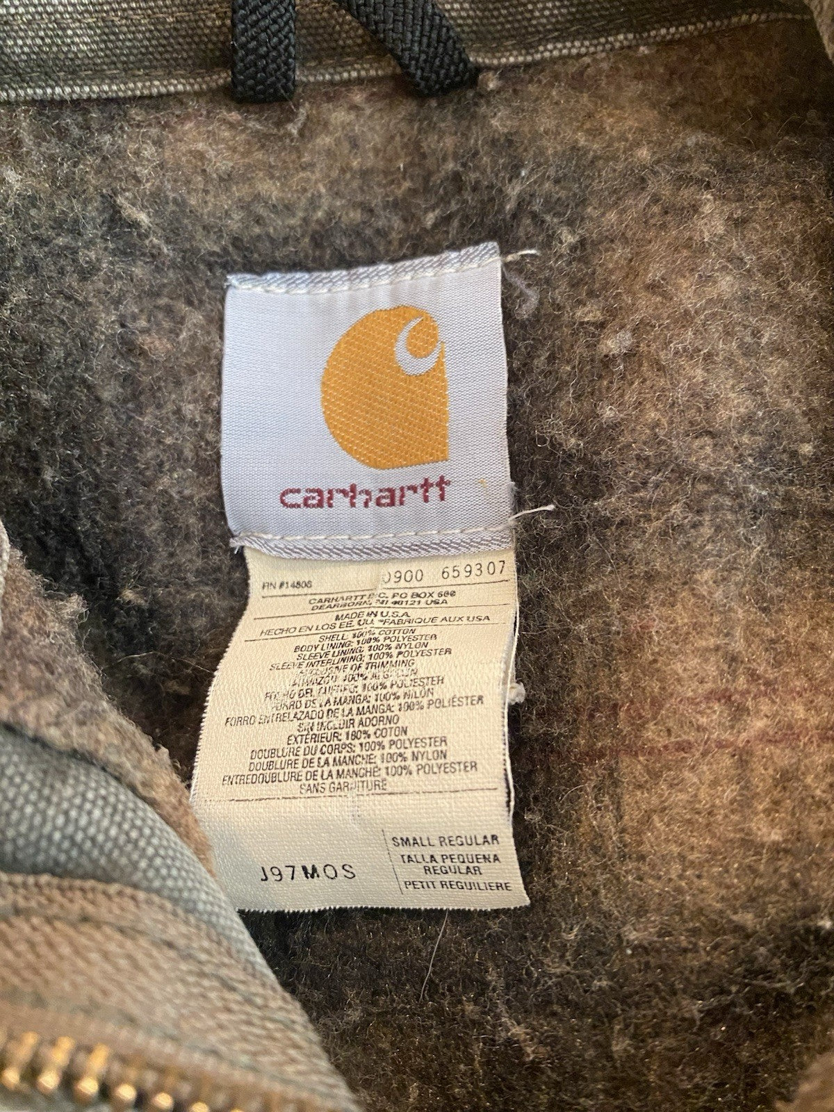 Vintage Carhartt J97MOS Green Detroit Jacket Blanket Lined Size Small