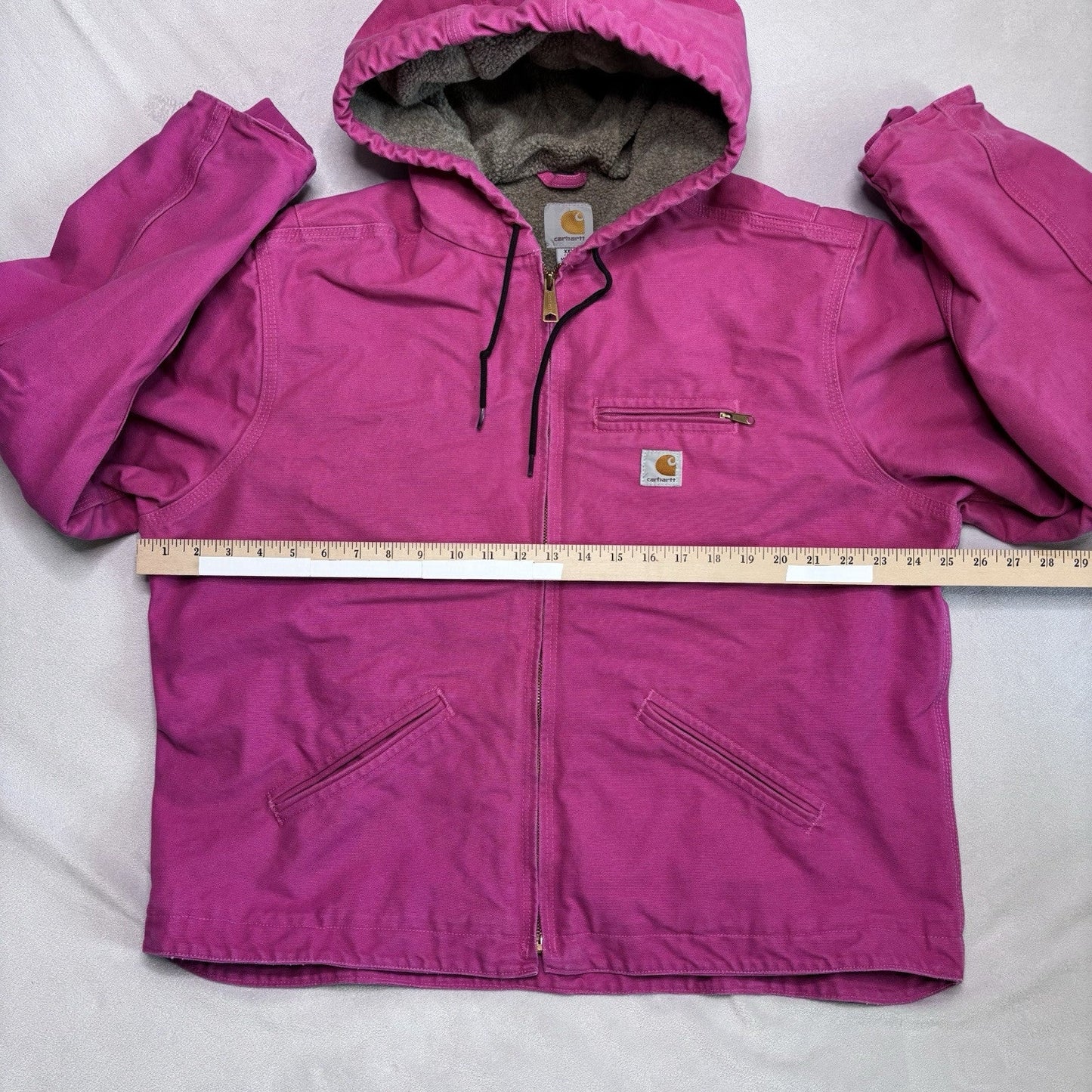 Vintage Carhartt Jacket XXL Pink WJ141 Duck Canvas Quilted Hooded Sherpa Lined