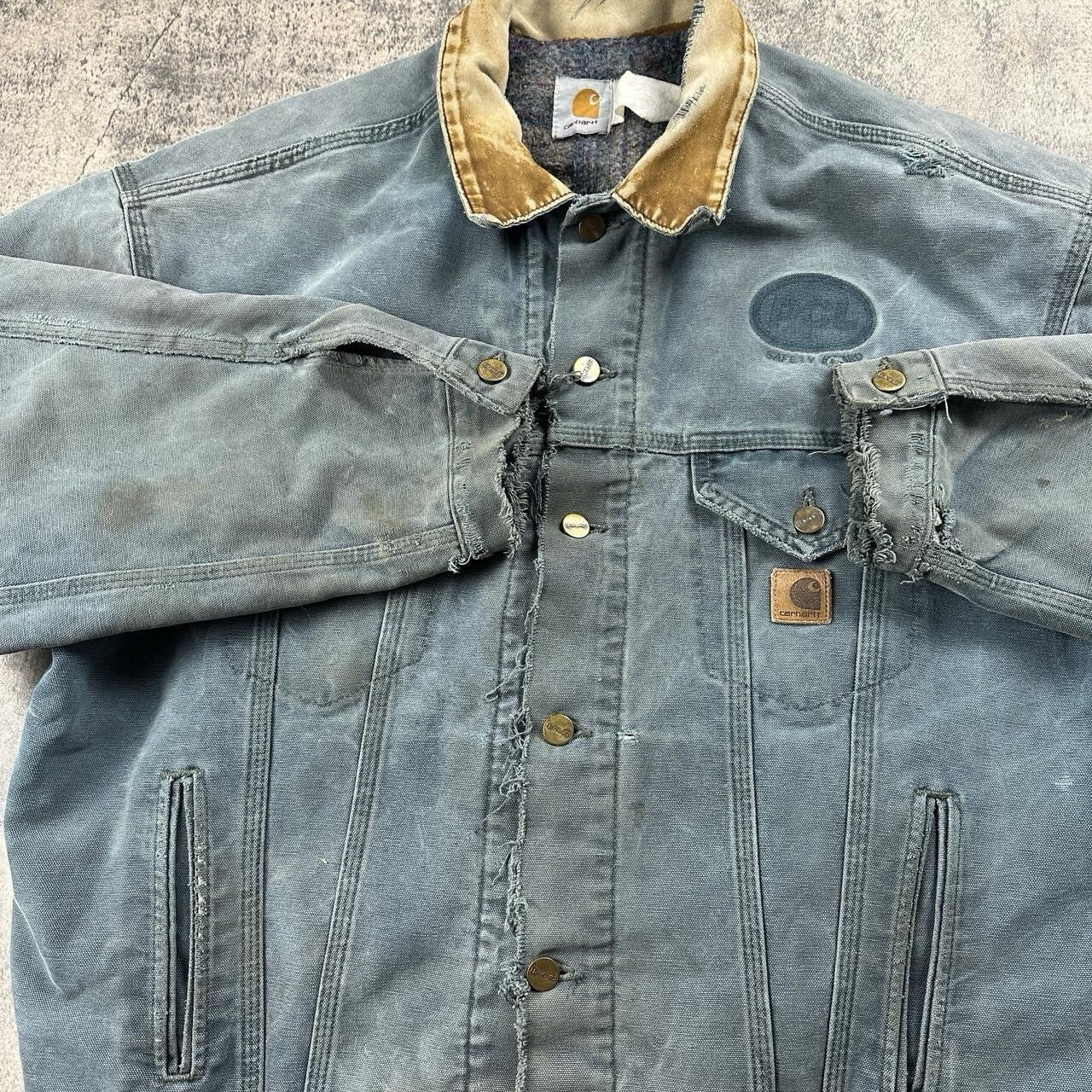 Vintage 90s Carhartt Green Detroit Jacket Blanket Lined Sz L
