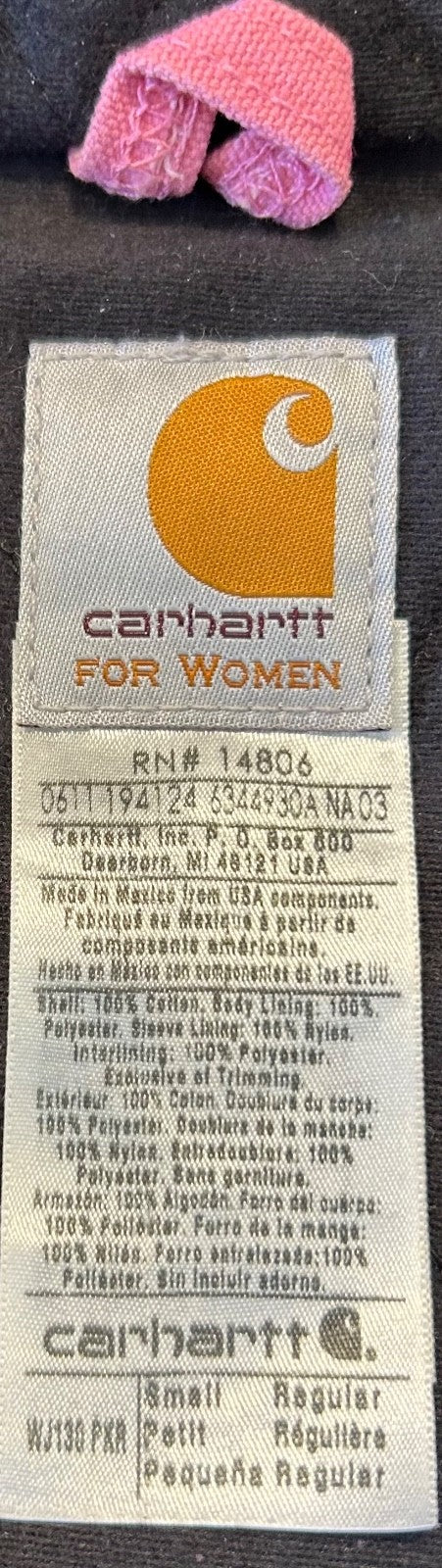 Carhartt Active Jacket Quilt Lined Women’s S WJ130 PKR Pink Rose Hooded Canvas