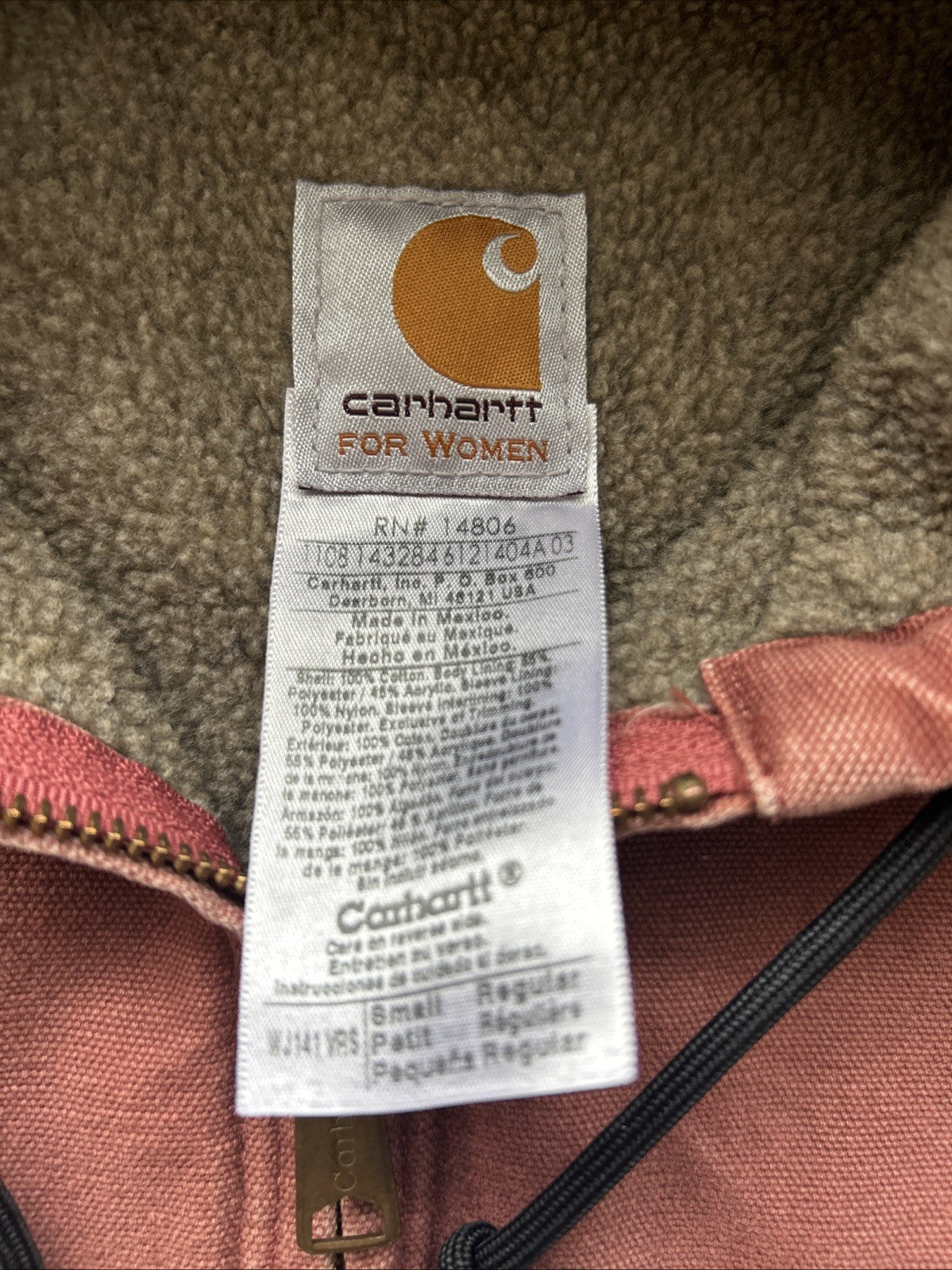 Vintage Carhartt WJ141 VRS rust red Jacket Sherpa Lined Hooded Womens Small RARE